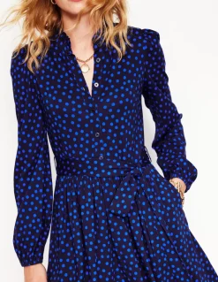 Willow Frill Short Shirt Dress-French Navy, Abstract Dot-Boden Best Sale