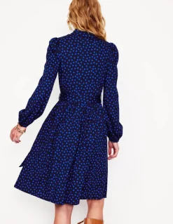 Willow Frill Short Shirt Dress-French Navy, Abstract Dot-Boden Best Sale