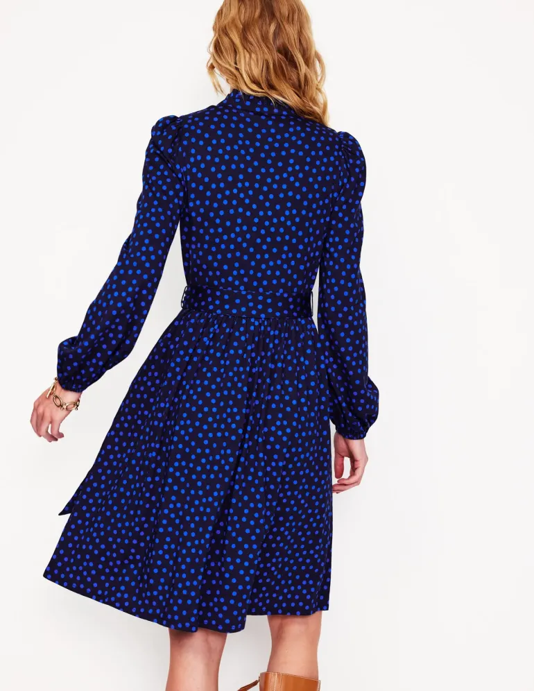 Willow Frill Short Shirt Dress-French Navy, Abstract Dot-Boden Best Sale