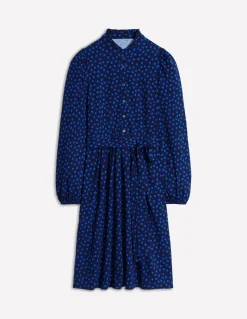 Willow Frill Short Shirt Dress-French Navy, Abstract Dot-Boden Best Sale