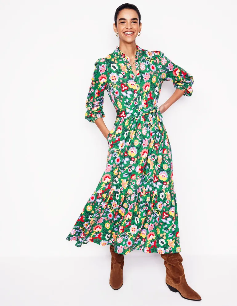 Willow Tiered Jersey Dress-Forest Grass, Flourishing Vine-Boden Best Sale