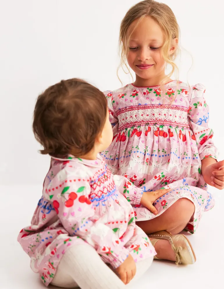 Woven Party Dress-Pink Valentines Bunnies-Boden Shop