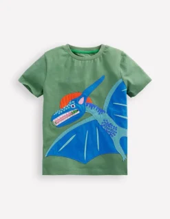 Zipper Applique T-Shirt-Newt Green Dinosaur-Boden Fashion